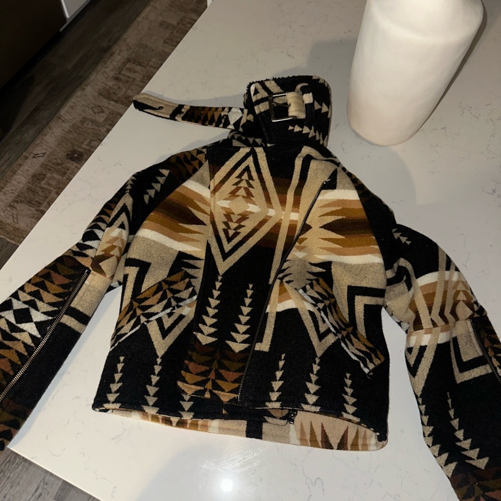 Black and Brown Geometric Zip Up Jacket